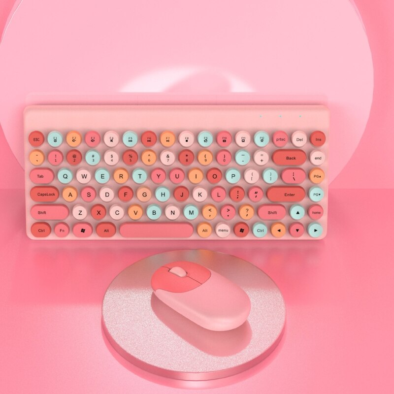 Wireless Keyboard Mouse Set Mini 86-Key Retro Round Keycaps Keyboard Ergonomic Compatible with PC Computer Laptop