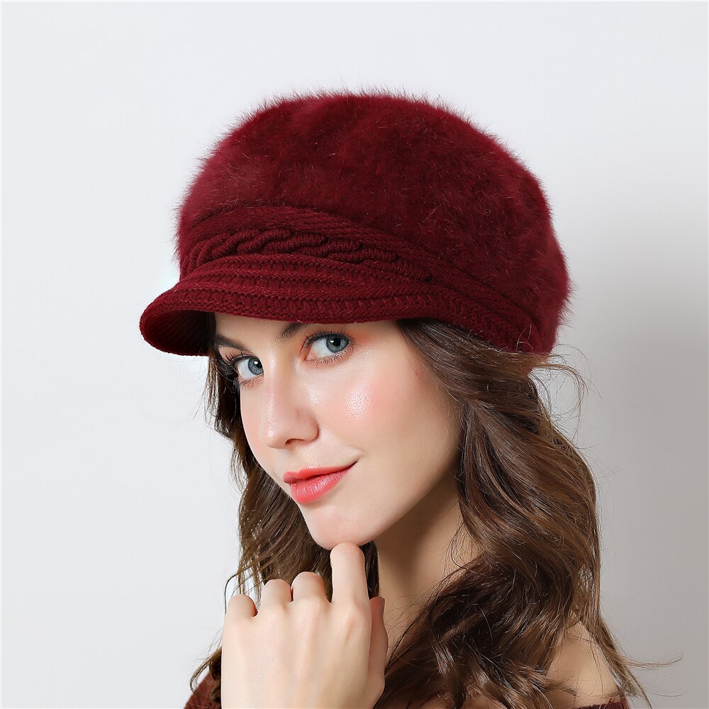 Damesmuts gebreide wintermuts voor meisjes pet strik herfst dames baret konijnenhaar