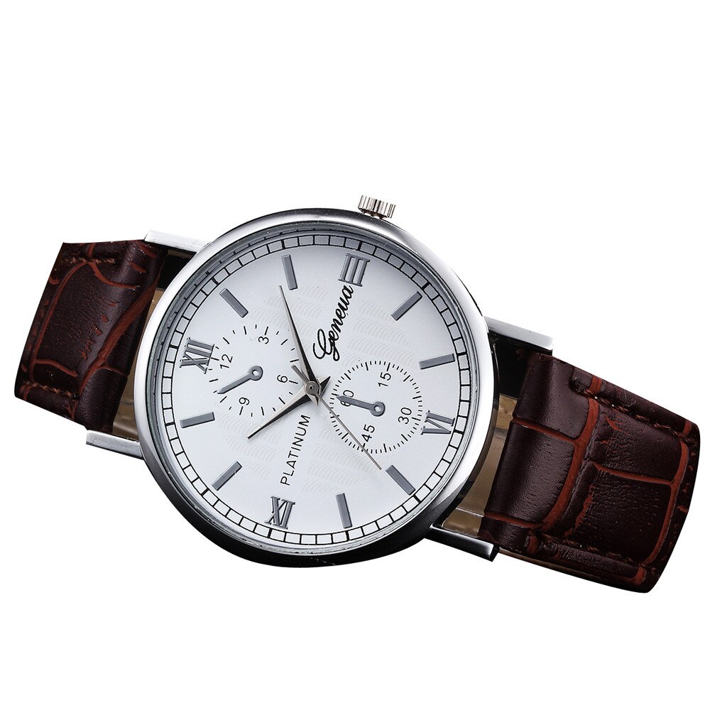 Retro Lederen Band Heren Horloges Luxe Retro Lederen Band Analoge Lichtmetalen Quartz Horloge: C