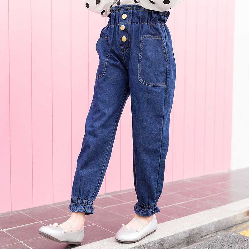 Højtaljet teenager pige jeans efterår blå børn jeans til piger børn bukser fritidsbukser tøj til 3-14 år