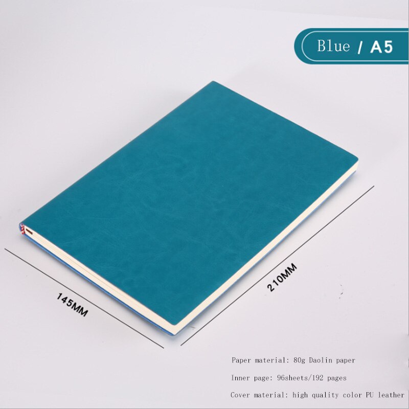 Zacht pu-leren notitieboek,  a5 a6 b5 drie maten, dik dagboek, notitieboek, effen kleur, agenda, planner, notitieblok: A5 blauw
