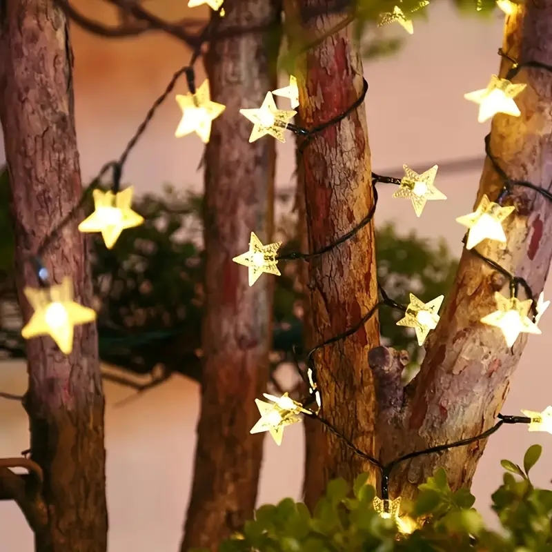 Guirnalda de luces solares con forma de estrella para exteriores, luces LED impermeables con energía Solar para Navidad, Patio, jardín, porche, decoración de boda