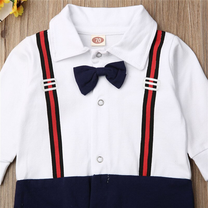 Caballero niños bebés mono pajarita Romper Tops de manga larga de algodón otoño ropa trajes