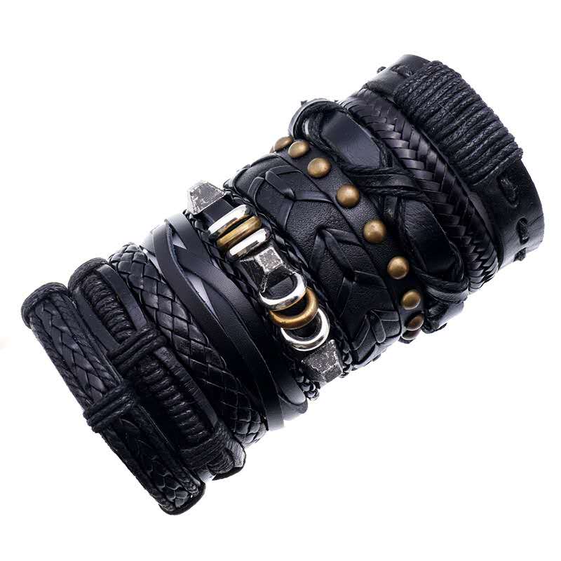10Pcs Rope Weave Zwart Lederen Armbanden Voor Mannen Vrouwen Armbanden Verstelbare Homme Femme Mannelijke Sieraden Pulseras