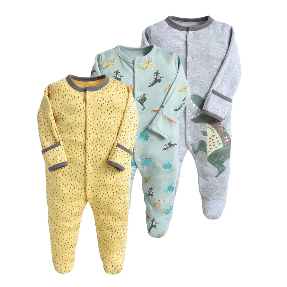 Mono Unisex de manga larga para bebé, 100% de algodón, atuendo de pijamas de 0 a 12 meses, 3 unidades