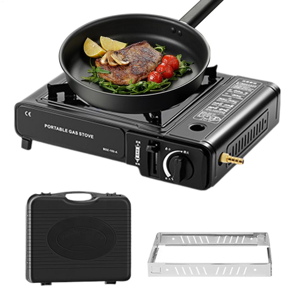 Draagbare kachel voor kamperen Draagbare kampgrill Enkele brander Kleine hittebestendige verwarming voor backpacken Wandelen Patio Kampvuur: Black