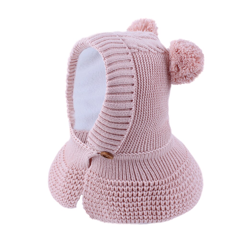 Chapeau casque enfant hiver garçon fille tricot bonnet doublure polaire pompon casquette ski extérieur accessoire