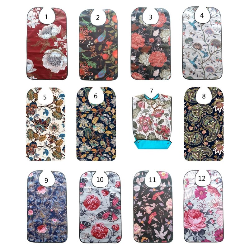 Reutilizável à prova dreágua adulto elder mealtime bib vestuário derramamento protetor de ajuda à deficiência avental floral flores impressão