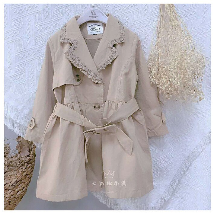 Babymeisjes windjack jassen herfst winter kindermeisjes effen lange casual windjack prinsessenjassen trenchcoat bovenkleding: Khaki / 4t