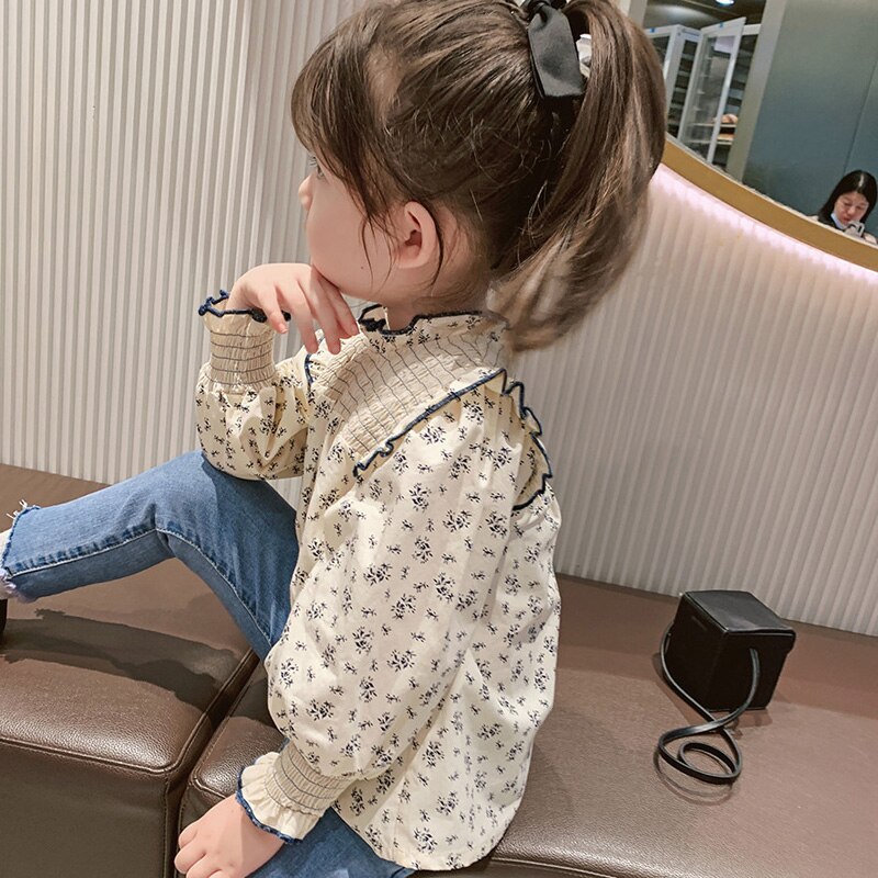 Koreaanse Stijl Bloemenprint Blouse Shirt Lente Zomer Lange Mouw Meisje Prinses Blouses Top Kids Outfits