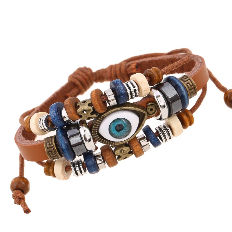 Neue Bohemien Magische Auge mehrschichtig Leder Armbinde Auge Fisch Perlen Armbinde männer retro Punk wickeln Armbinde Schmuck: 14