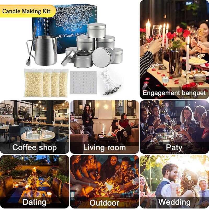 Candle Making Kit Supplies, DIY Candle Craft Tools Candle Tins, Stainless Pouring Pot, Candle Wicks, Sticker and Spoon
