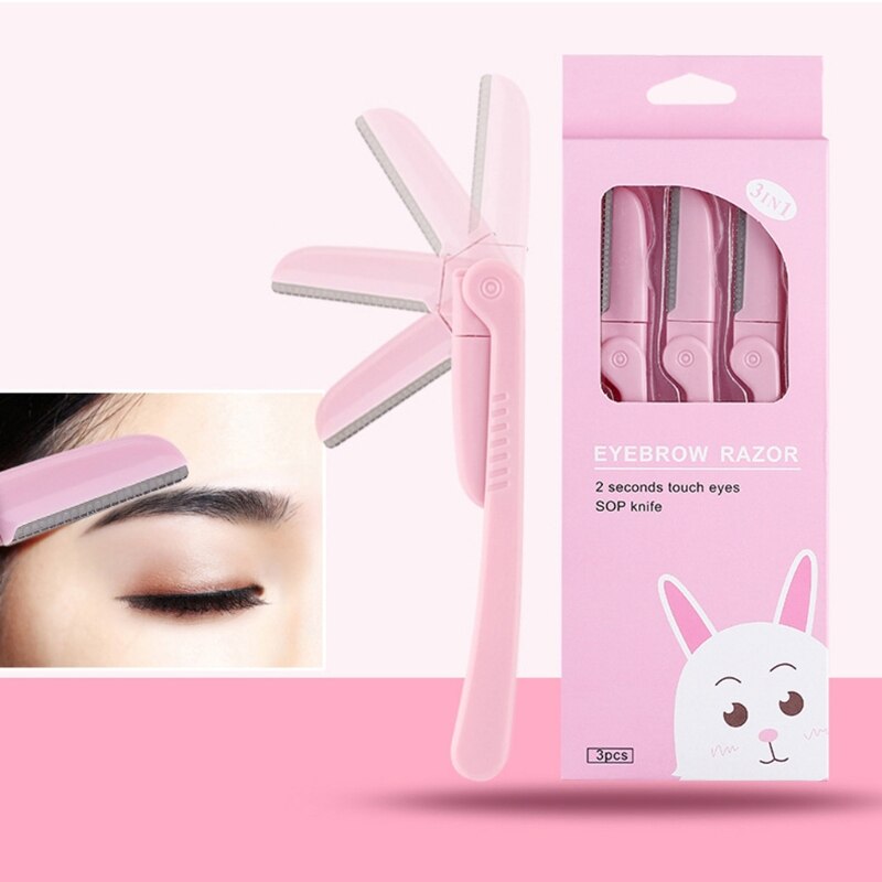 3 unids/set de rasuradora de cejas Facial Rosa plegable de acero inoxidable para cejas, removedor de vello, afeitadora, Kit de herramientas acicalado maquillaje