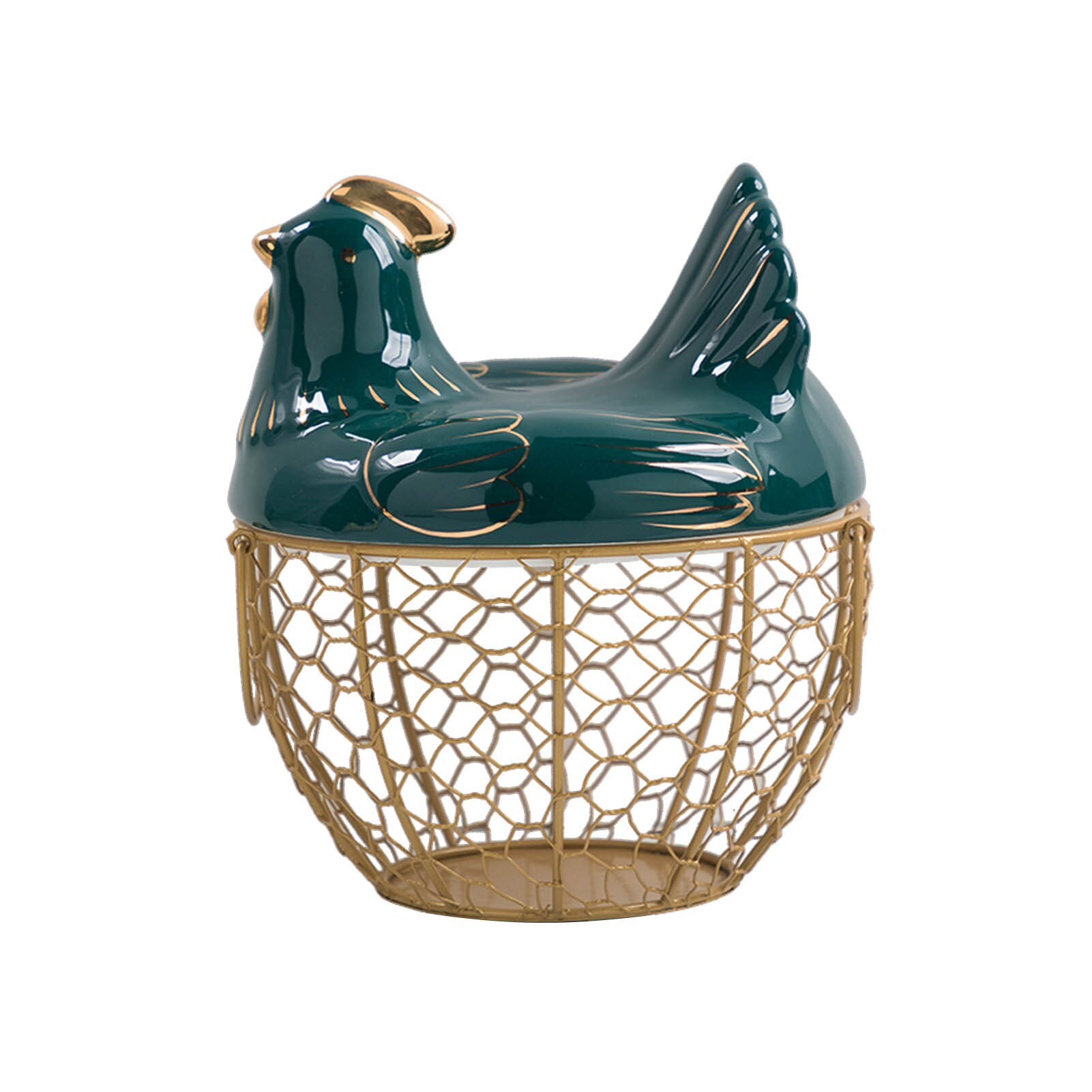 Ceramic Egg Holder Chicken Wire Egg Basket Fruit Basket Collection Ceramic Hen Oraments Decoration Kitchen Storage 19CMX22CM: J