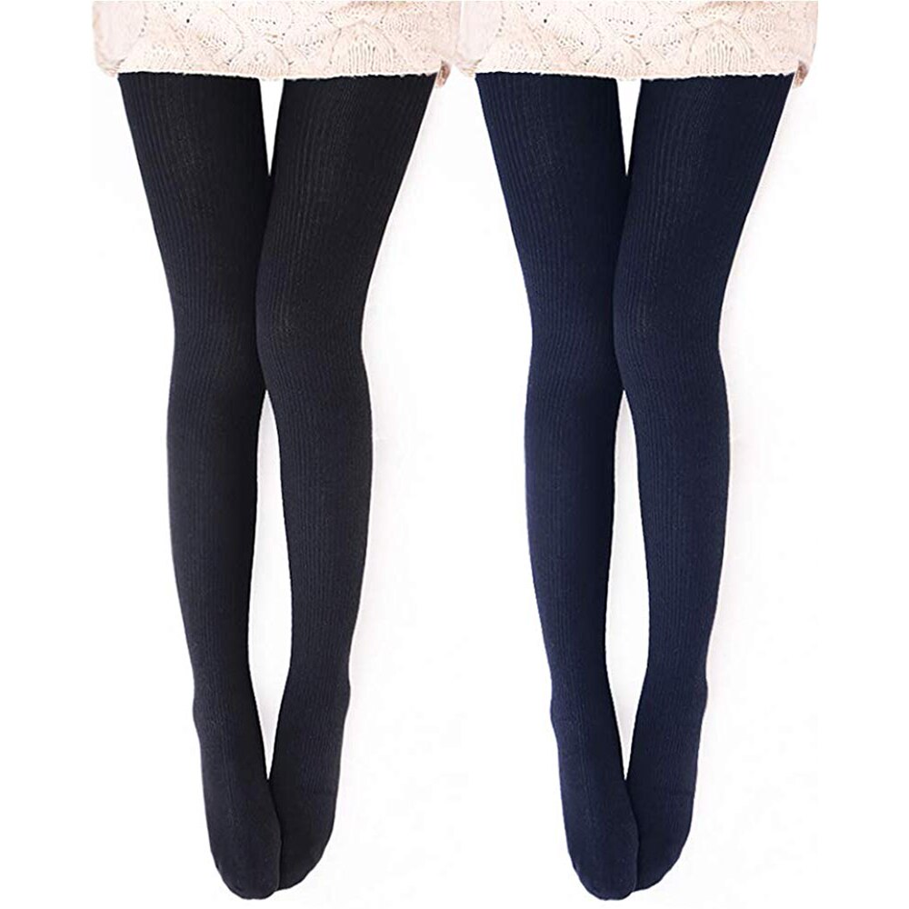 Womens Yoga Tights Warm Wool Blend Ribbed Tights - Opaque Tights Knitted Tights: black and Navy