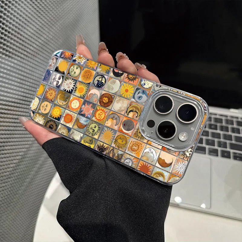 Luxury Sun Moon Hard Phone Case for iPhone 13 12 11 16 15 14 ProMax 16Plus X XSMAX XR 7 8 Plus Fun Phone Shell Cartoon Cover Y2k