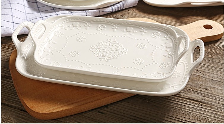 Plato Rectangular de cerámica de estilo europeo para hornear, platos de ensalada, postre, fruta, bandeja, vajilla, plato de pescado, plato frío, Pla