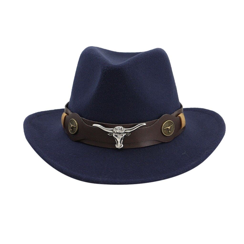 Western Панамы Men & Women's Woven Cowboy Hat Classic Cattleman Outdoor Hat Ethnic Style Cowboy Hats Chapeau #YJ: Navy