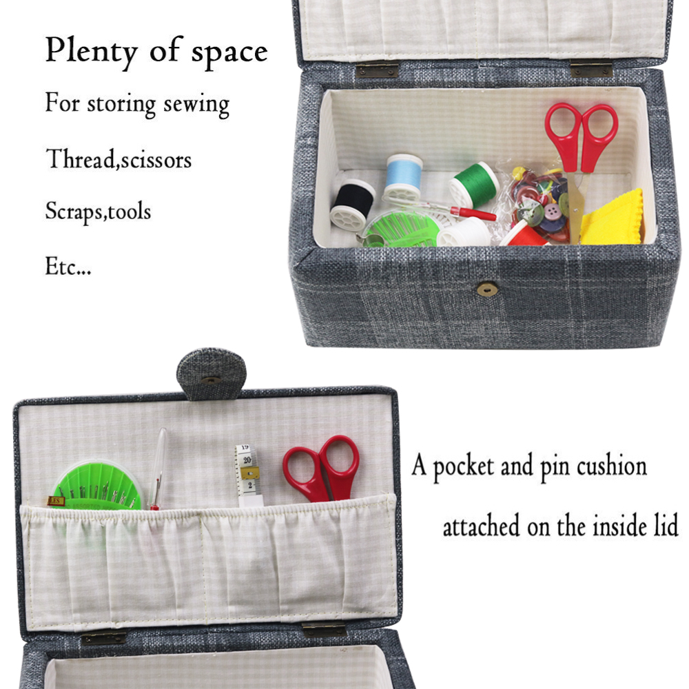 Buy-One-Get-Free Sewing Tools Sewing Storage Box Wood&Fabric Covered Crafts Sewing Kits Organizer Christmas Box for Mother