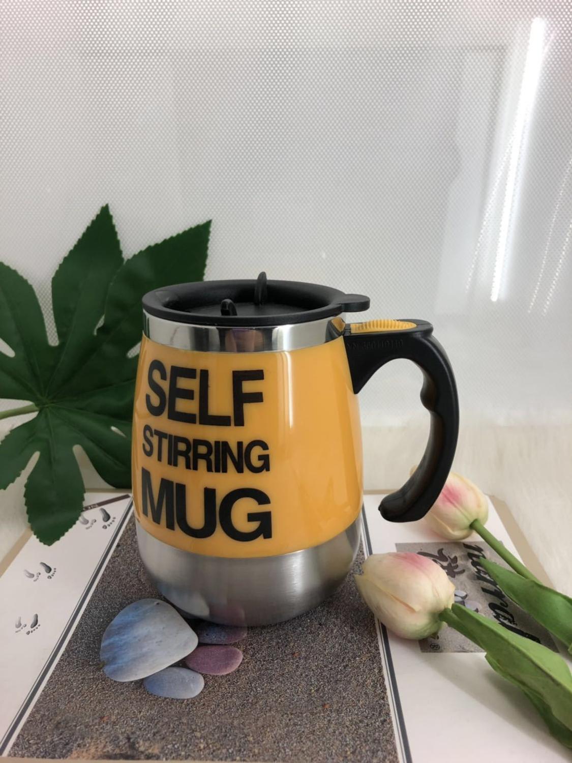 450ml kubek samomieszający automatyczny kubek mieszający robić kawy mleko ziarno owsiane kubek termiczny ze stali nierdzewnej podwójnie izolowana inteligentny kubek: żółty