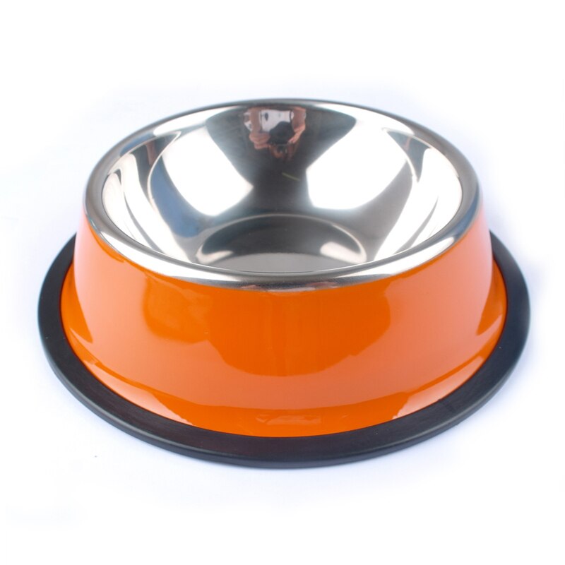 ¡Novedad! Cuencos de acero inoxidable para perros y mascotas, comida para gatos y cachorros, plato de agua para beber, alimentador, alimentación de viaje, platos antideslizantes, suministros para mascotas: Naranja