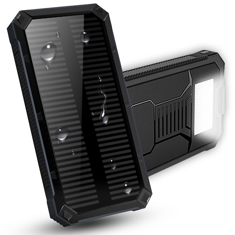 20000 mah zonne-energie powerbank, draagbare powerbank, externe batterij, mobiele telefoonlader voor samsung  s8, iphone 11 pro, xiaomi powerbank: Zwart