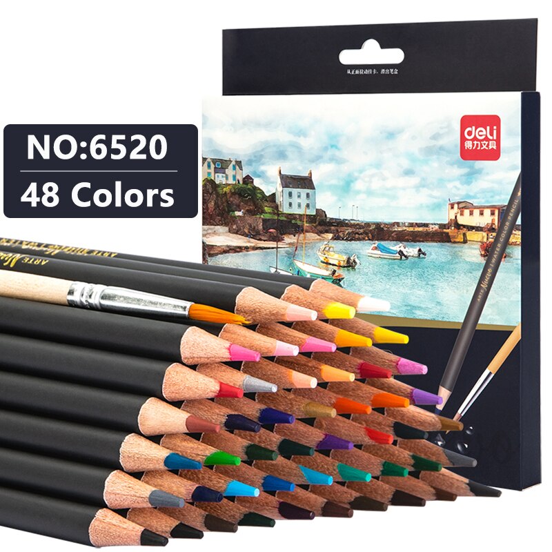 Deli Colored Pencils 24/36/48 Colors Oily Color Set Wood Watercolor Drawing Colored Pencil School Art Supplies: 48 Colors