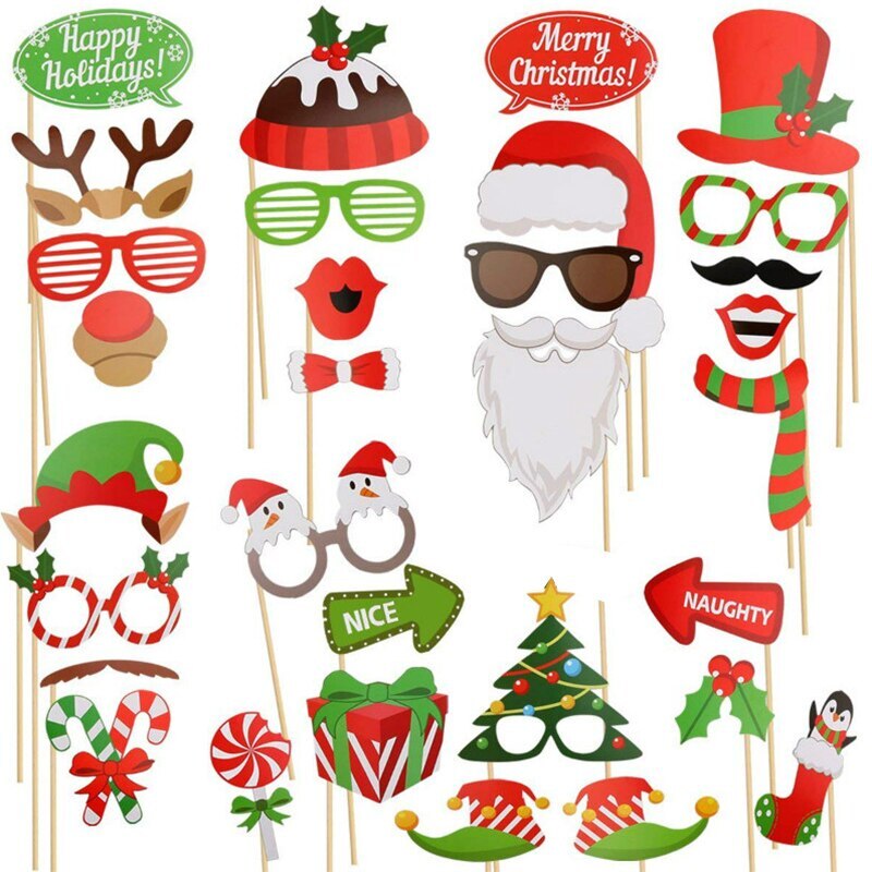 Christmas Photograph Props For Carnival Year Party Photo Booth Decos Paper Beard Lips Decorations Accessories
