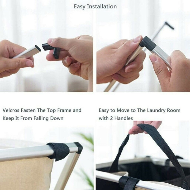 Klesvask kurv sammenleggbar vaskekurv med 3 seksjoner stor skittentøy sortering