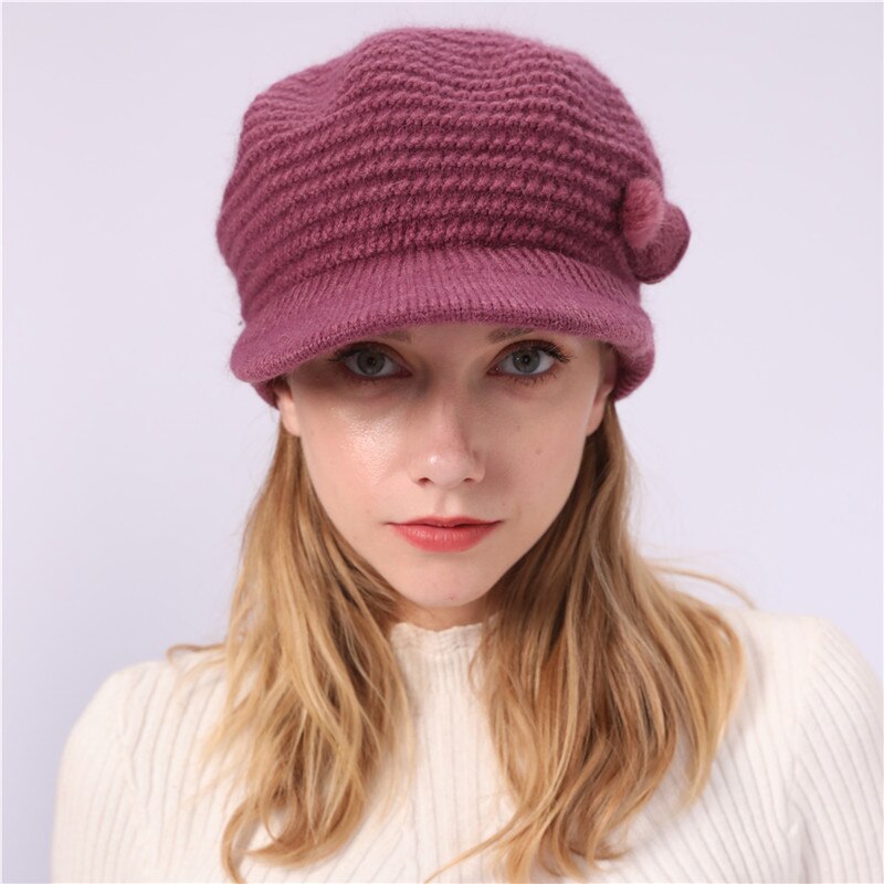 Winter Hat for Women Ladies Knitted Crochet Warm Slouchy Knit Baggy Ski Newsboy Caps Casual Plain Sweet casquette: D