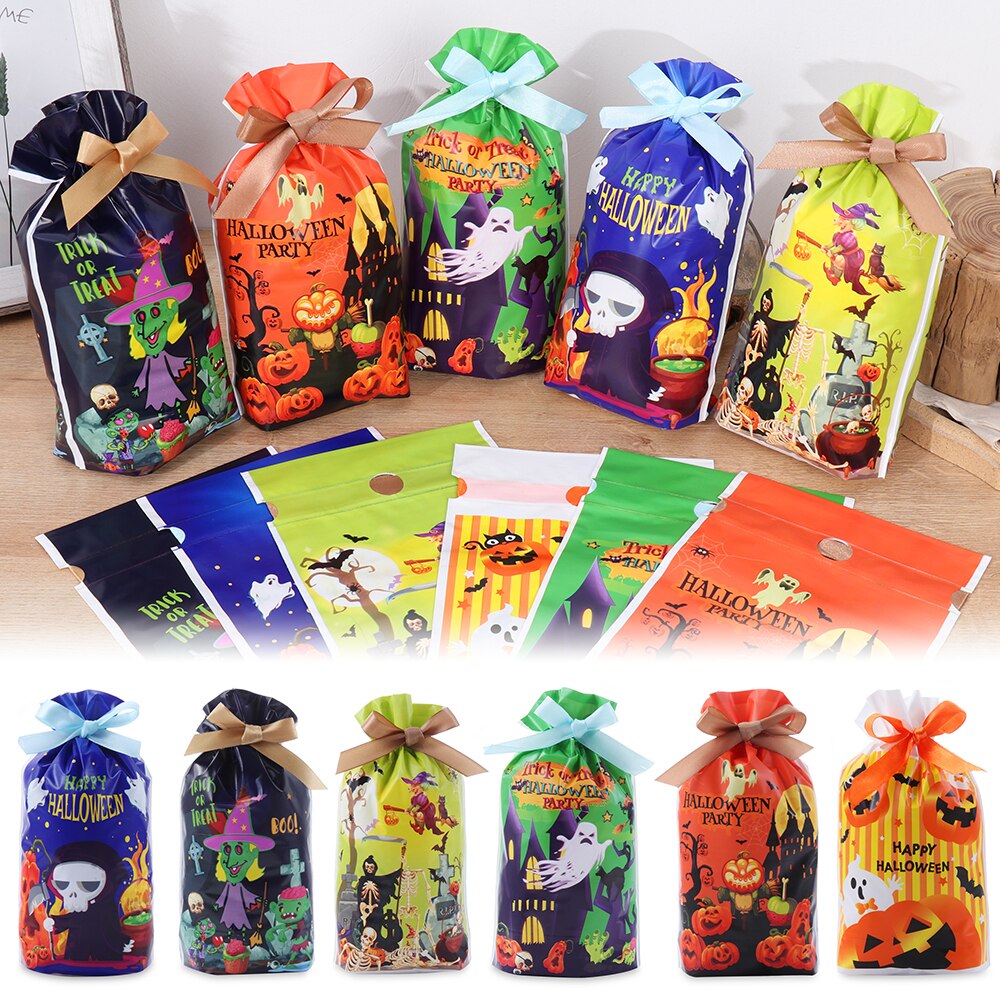 10 stk store halloween-poser småkaker godteripakke snøre innpakning festposer oppbevaring halloween-dekor