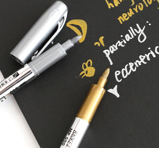 Stylo marqueur métallique doré et argent, fournitures scolaires et de bureau, stylos de peinture, artisanat Permanent, outils d'écriture, 2 pièces/ensemble: Default Title