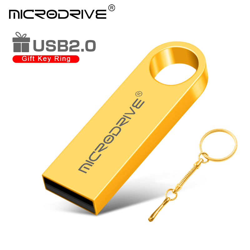 Metal USB Flash Drive Pendrive 8GB 16GB 32GB 64GB High Speed Memory Stick U Disk 128GB waterproof Key Ring metal stick key: Gold / 4GB