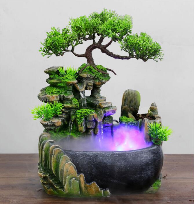Creatieve Indoor Simulatie Hars Rotstuin Waterlandschap Feng Shui Fontein Home Office Desktop Spray Vochtige Decoratie Ambachten