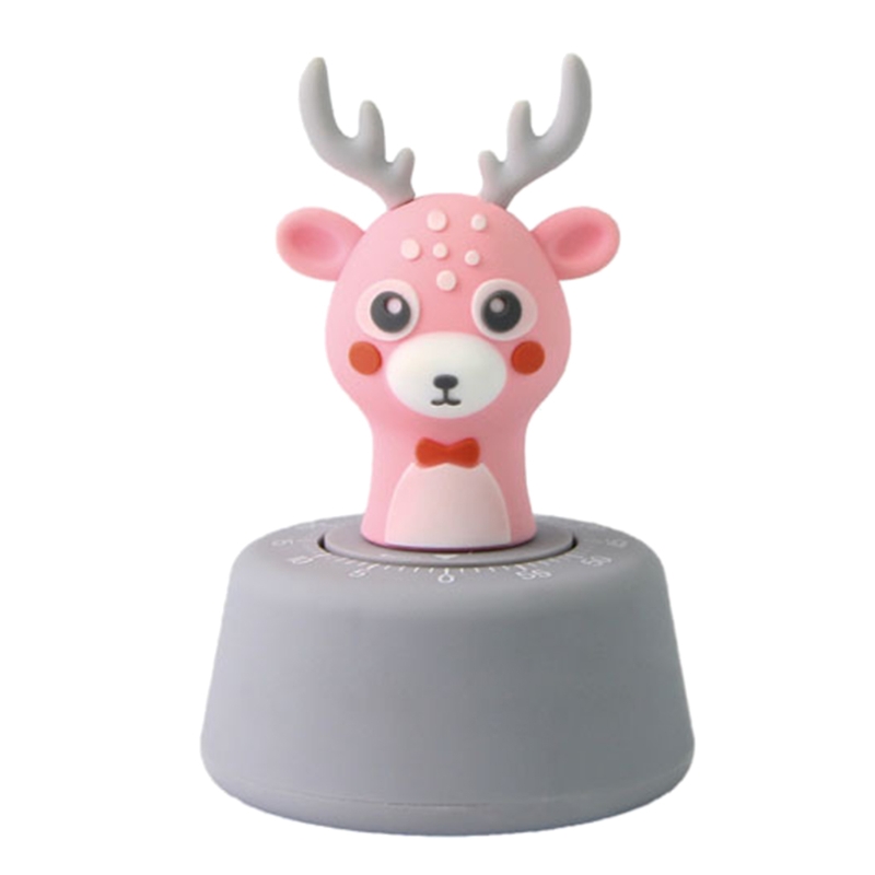 Christmas Cartoon Deer Kitchen Timer Mechanical Wind-Up Time Countdown Reminder 87HB: Pink