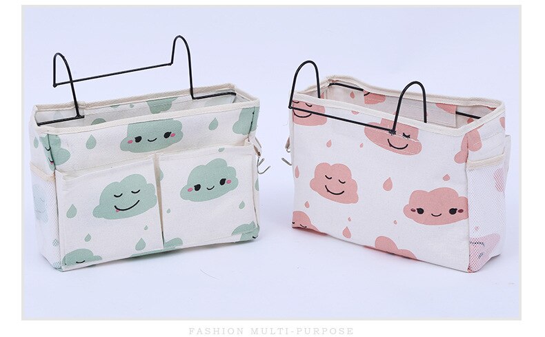 Bedside Storage Bag Crib Bed Side Pouch Hanging Organizer Nappy Holder Pockets Crib Accessories Bag Storage Holder Bed Organizer