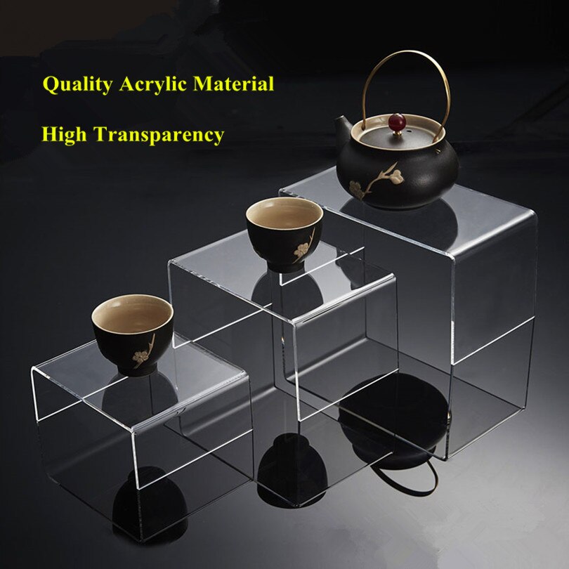 3 Pieces Heavy Duty U Shape Table Clear Acrylic Display Risers Jewelry Display Stand Shelf Showcase Fixtures
