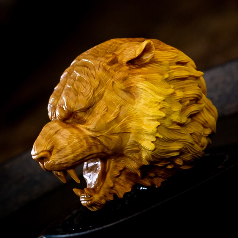 Statue porte-bonheur en buis de 5cm et 6cm en forme de tête de tigre, pendentif du zodiaque chinois Feng Shui, décoration de maison
