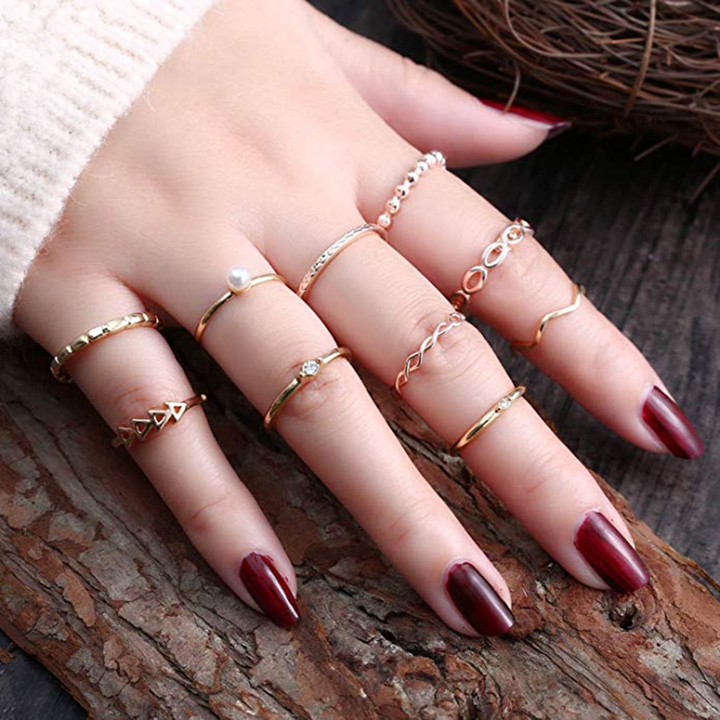 10 Piece/Set Wave Hollow Ring Arrow Gear Pearl Ring Suit Romantic Small Fresh Long-Lasting Use Durable
