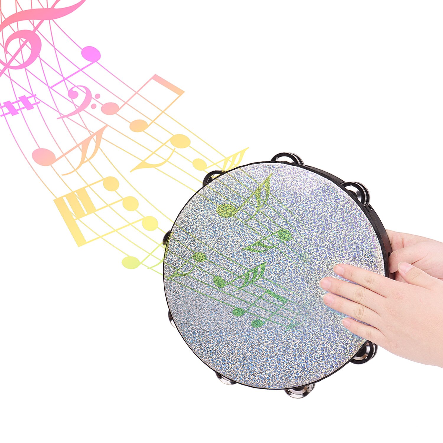 Tambour de main de clochette de tambourin rayonnant en bois de 8/10 pouces avec l'instrument de Percussion de tête de tambour réfléchissant brillant de Double rangée