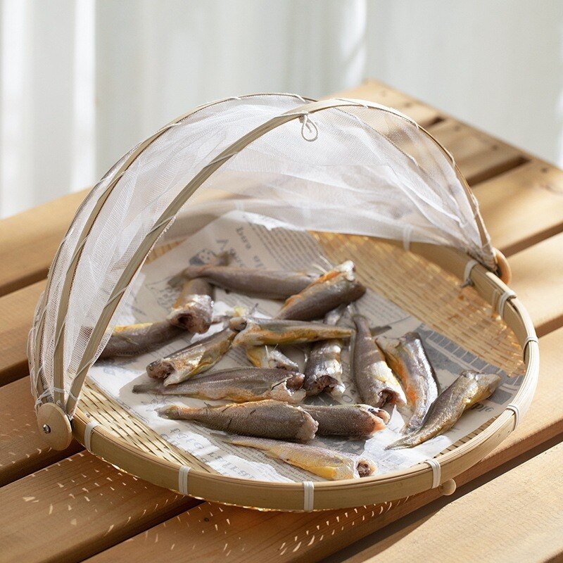 Bamboe Geweven Fruit Netto Cover Huishoudelijke Kleren Mand Lucht Gedroogd Groente Cover Vis Fly-Proof Bamboe Zeef ronde