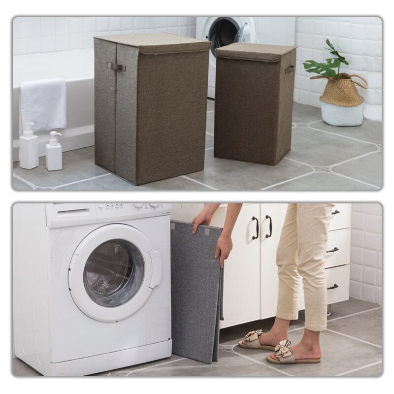 Large Capacity Cotton Linen Laundry Basket Bathroom Dirty Clothes Storage Basket Household Collapsible Waterproof Laundry Hamper