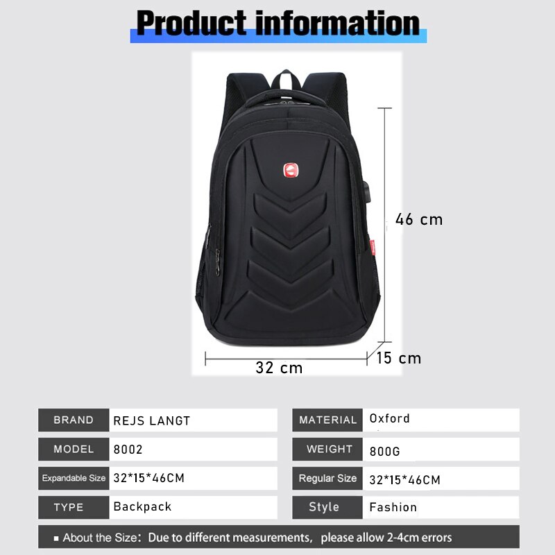 REJS LANGT Hard Shell School Backpacks with Charging 15.6 Inch Laptop Backpacks Men Waterproof Anti-Theft Geometric Bag