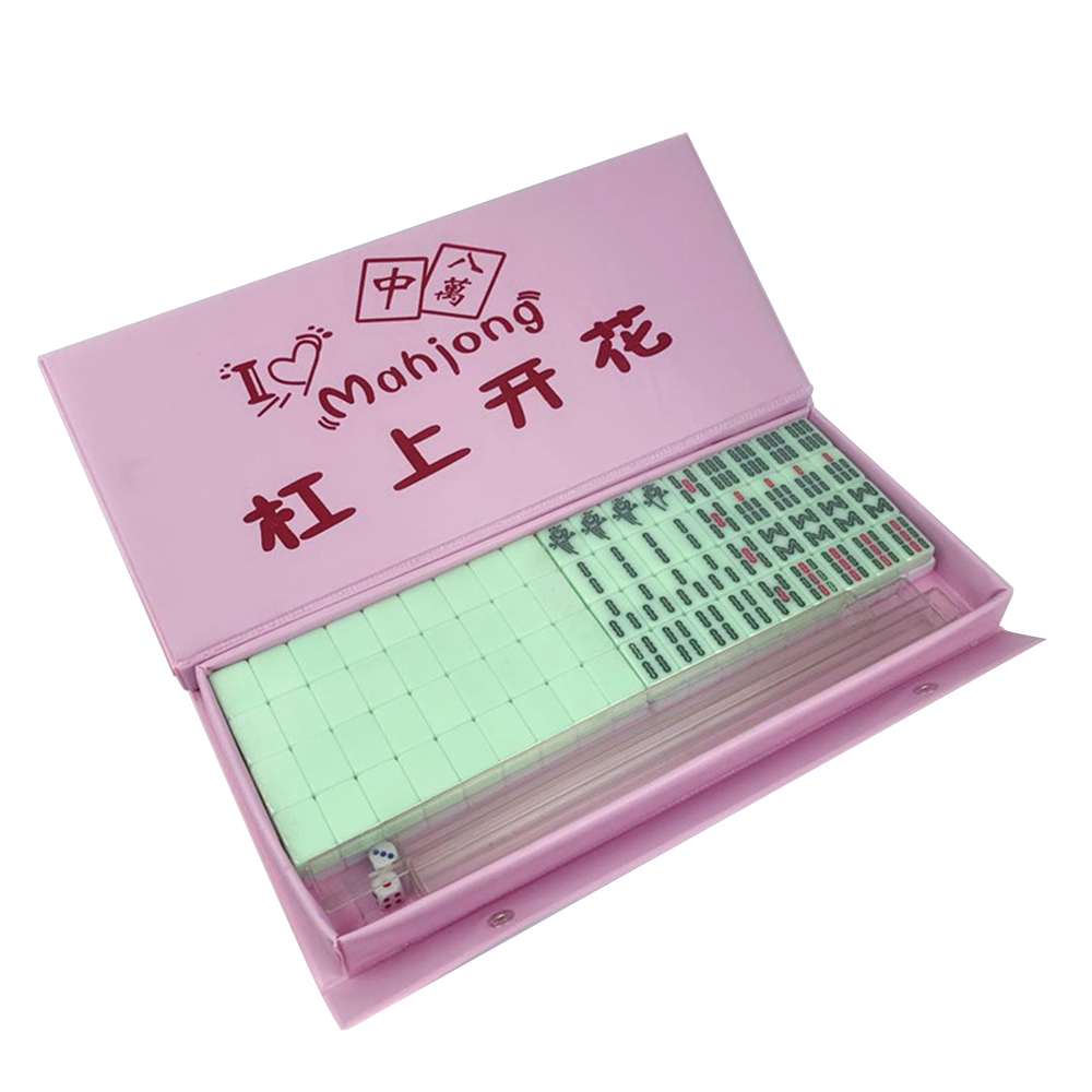 Mini Mahjong Toy Portable Folding Wooden Box Mahjong Set Table Game Mahjong Travelling Board Game Entertainment Interactive Toy: Green