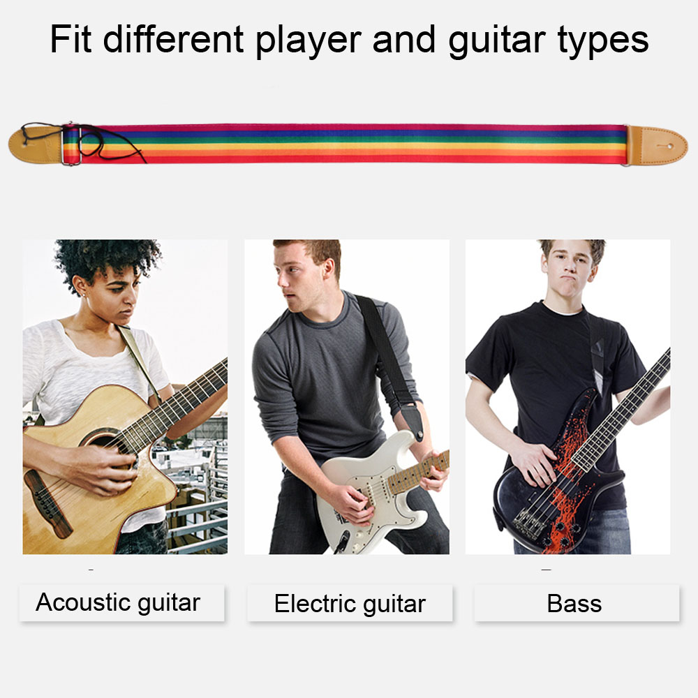 Verstelbare Rainbow Gitaarband voor Akoestische Elektrische Gitaar en Bas Multicolor Nylon Riem voor Muziekinstrument Accessoires