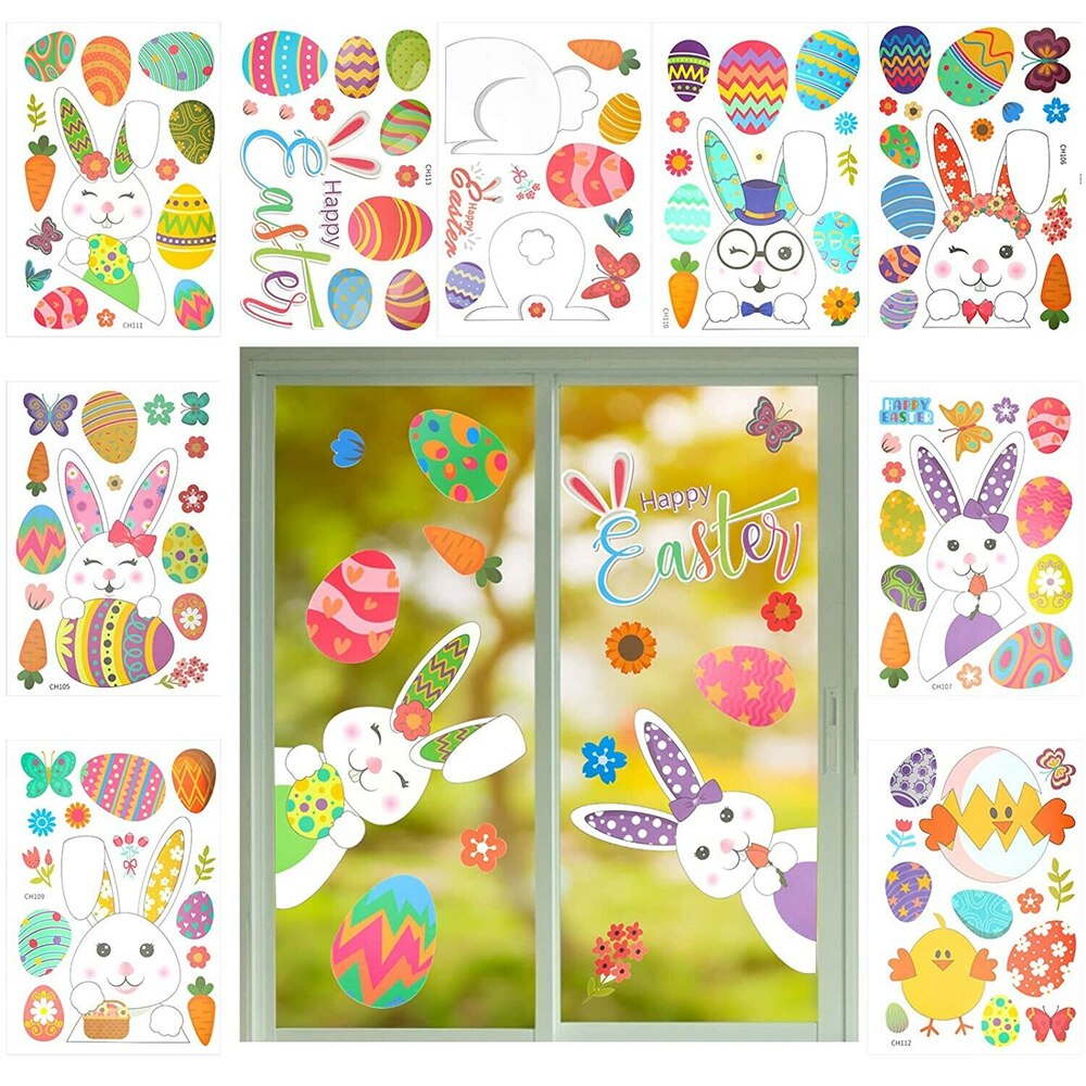 Happy Easter Electrostatic Window Stickers Rabbit Eggs Chick Wall Sticker Easter Decor for Home Easter Party Bunny Wall Decals