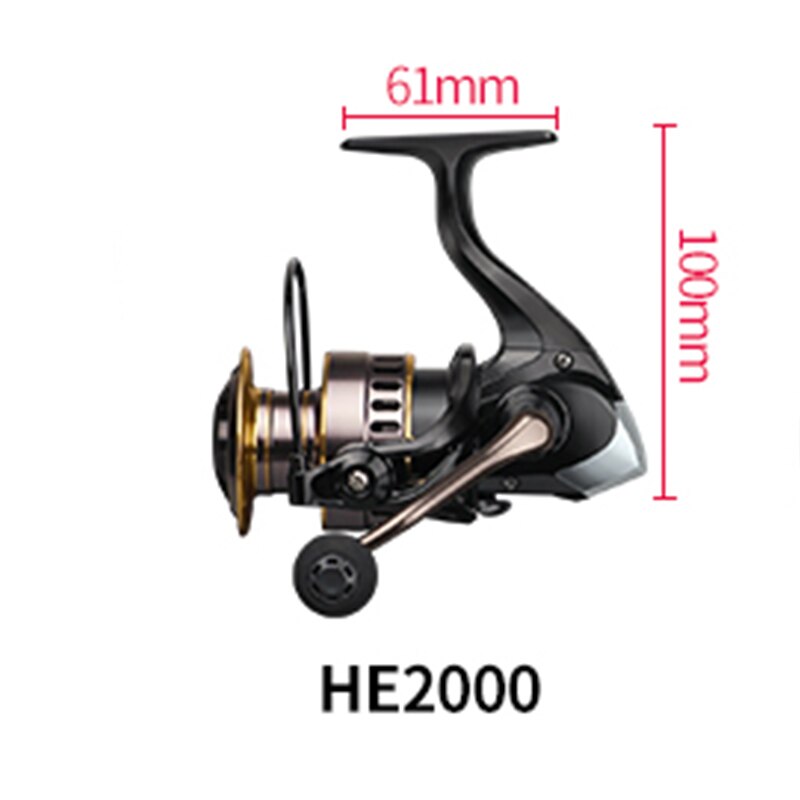 Carrete de pesca HE7000 5,2: 1 de Metal de alta velocidad, bobina giratoria, máxima resistencia, 10kg, para pesca al aire libre, grande: HE-2000
