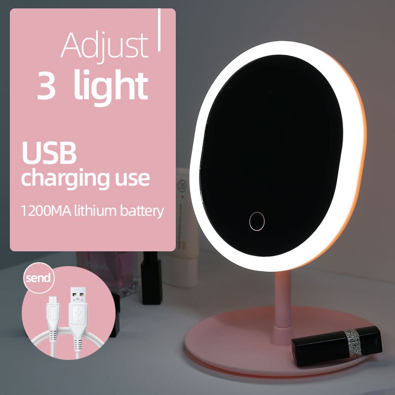 Espejo de maquillaje Circular con luz LED portátil, iluminación compacta con sensor de viaje, inalámbrico, carga USB, atenuador táctil: Level 3 dimming