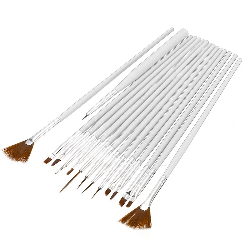 15PCS Face Body Paint Brushes Nylon Hair Painting Nail Brush Set Plastic Handle Drawing Brushes Art Tools Kit: White