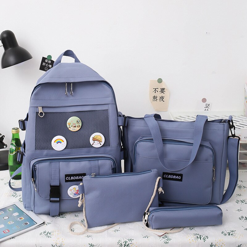 high canvas schoolbags for teenager girls Korean college style 4 pieces ...
